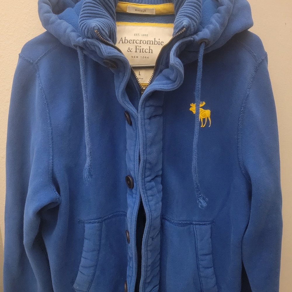 Abercrombie & Fitch Royal Blue Hoodie Jacket with Yellow Moose